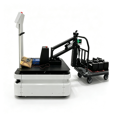 Robot di trasferimento industriale con carrello di traino autonomo